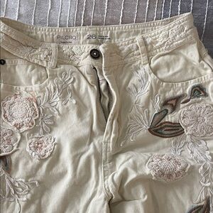 Pilcro Cream Floral Embroidered Pants